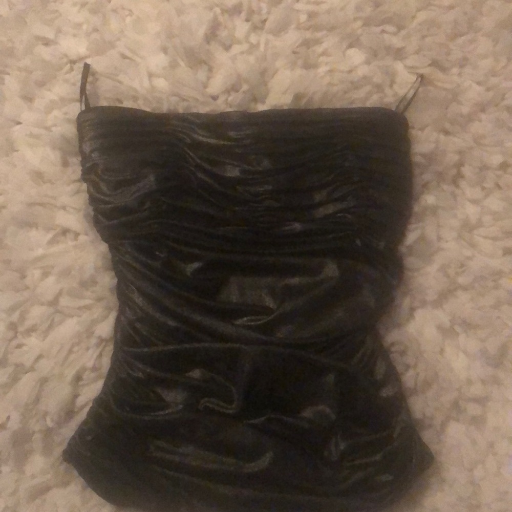 Gun metal strapless top